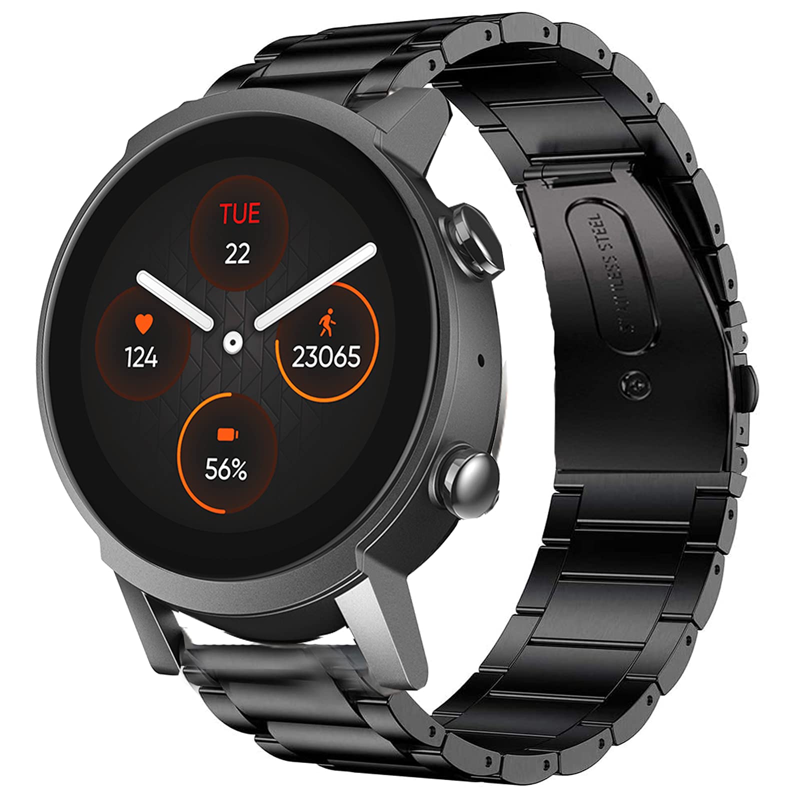 Giaogor Compatible with Ticwatch E3 Bands, Stainless Steel Metal Replacement Strap Bracelet Compatible with Ticwatch E3 Smart Watch (Black)