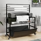 Natwind Wide Format Printer Stand, Plotter Workbench Table,Black | With Pull-out Drafting Collection,Roll Paper Holder,Accessory Drawer,Adjustable Storage Shelf for Plotters &amp; Cutting Machines