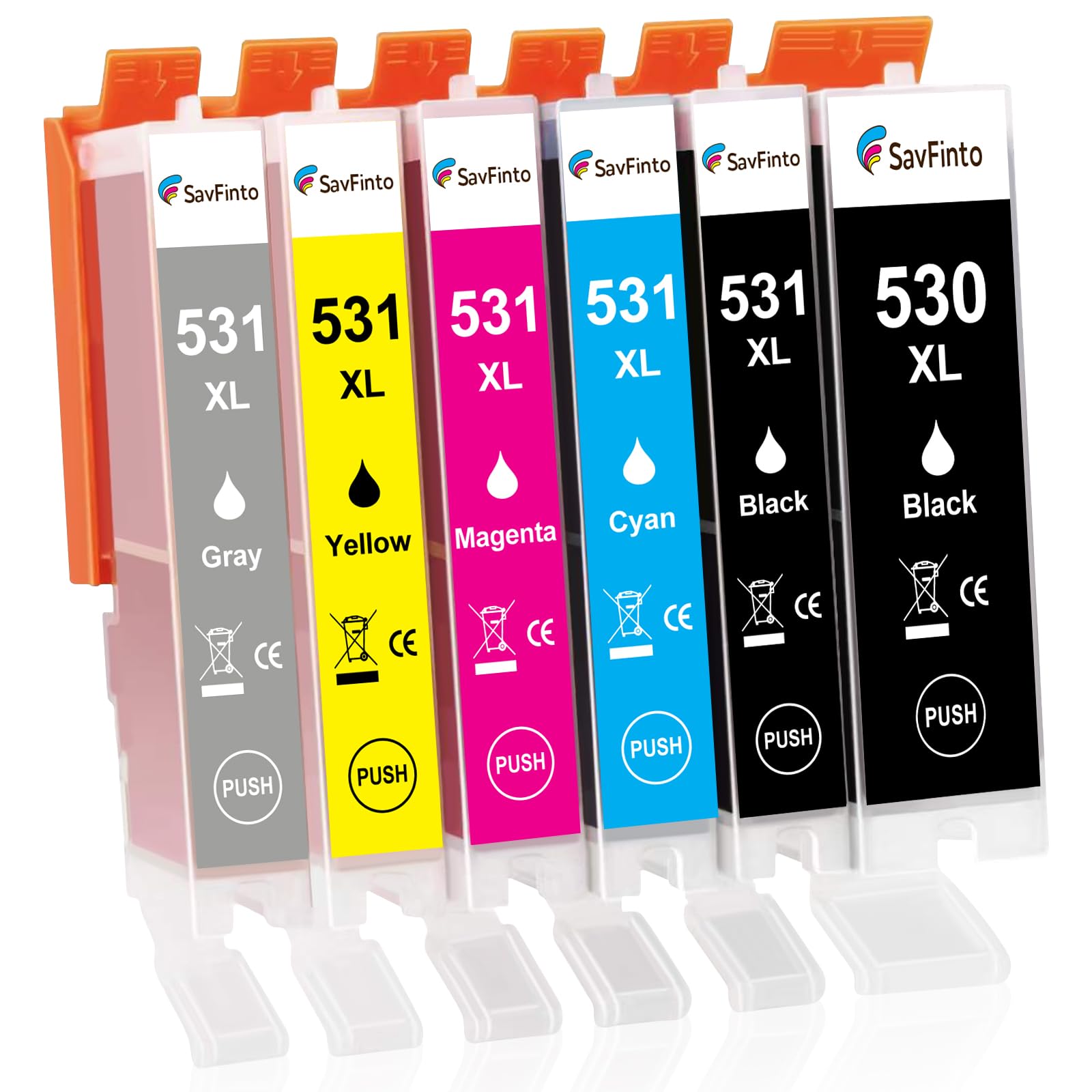 SavFinto PGI-530 CLI-531 Ink Cartridges Replacement for Canon PGI-530XL CLI-531XL Printer Cartridges Compatible with Canon TS8750 TS8751 (PGBK/BK/C/M/Y/GY, 6 Pack)