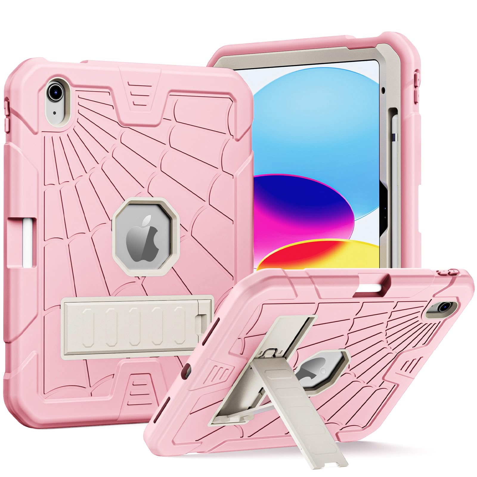 Herize 10.9" iPad 10th Gen (2022) Kids Case - Pink with Pencil Holder & Stand