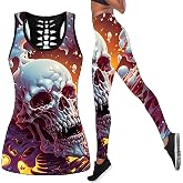 DRZHEAM Women’s Sugar Skull Yoga Outfits for Women 2 Piece Sets, Summer Tank Tops Leggings Workout Activewear for Girls