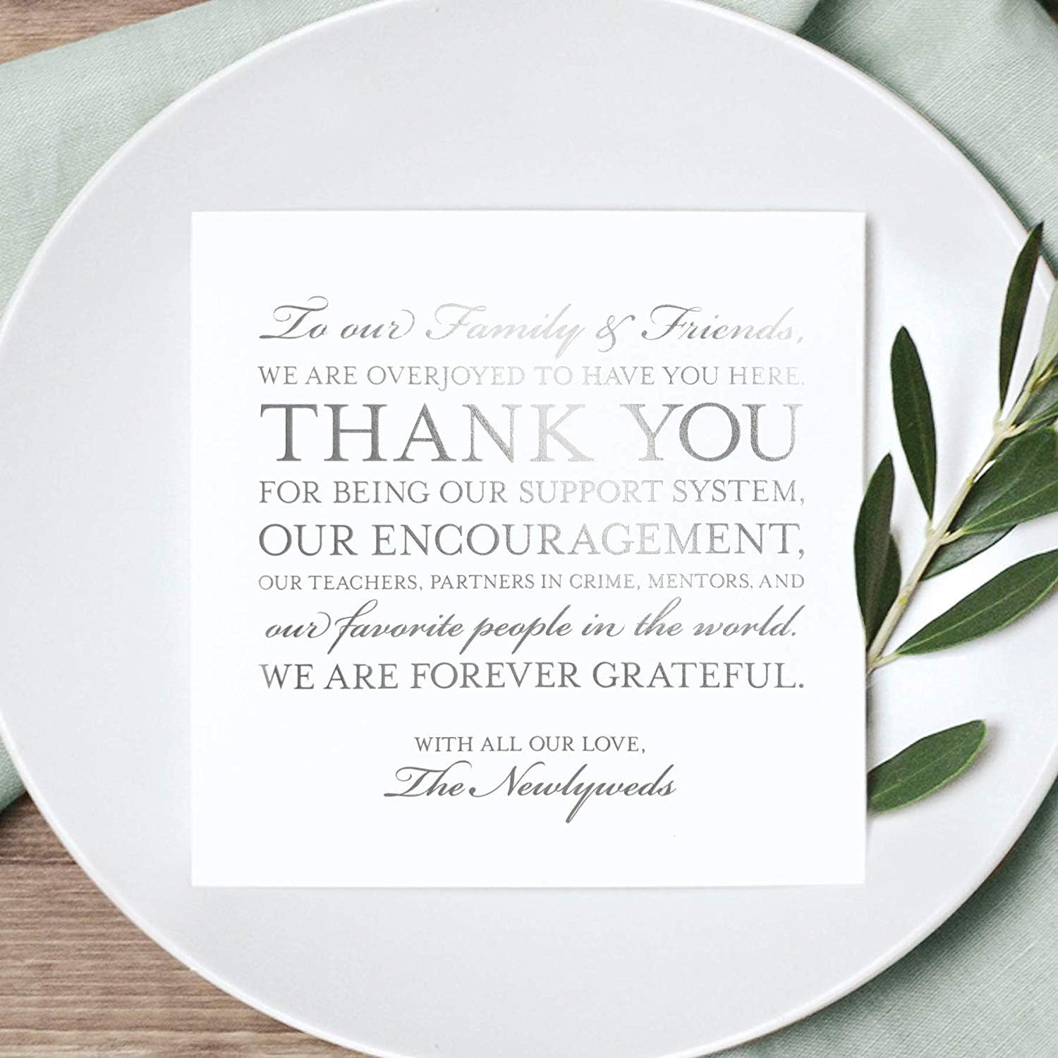Bliss Collections Wedding Reception Thank You Cards - Pack of 50 Real Silver Foil Cards are a Great Addition to Your Table Centerpiece and Wedding Decorations, 5x5 Cards, Made in The USA: Home & Kitchen