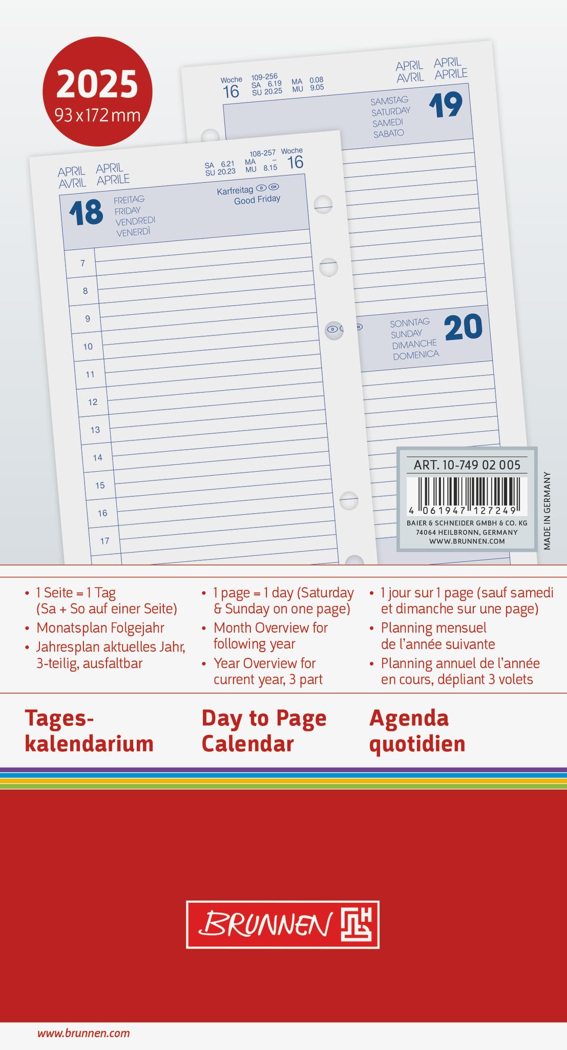 BRUNNEN Filius Daily Calendar (2025), 1 Page = 1 Day, 93 × 172 mm, 352 Pages