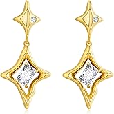 AOLIMI Gold Star Drop Dangle Earrings for Women Trendy Sparkly Cubic Zirconia Star Dangling Earrings Funky Jewelry