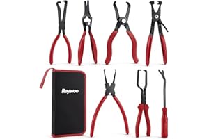 Reywoo Fuel Line Pliers Set, 7 pc Disconnect Set with Fuel Line/Hose Clamp/Removal Pliers, Electrical Disconnect/ 30° Push Pin Tools, Trim Panel Clip Remover & 9" Filter Caliper