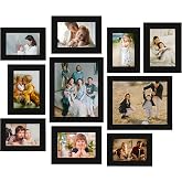 LUCKYLIFE Picture Frame Set 10-Pack, Gallery Wall Frame Collage with 8x10 5x7 4x6 Black Frames