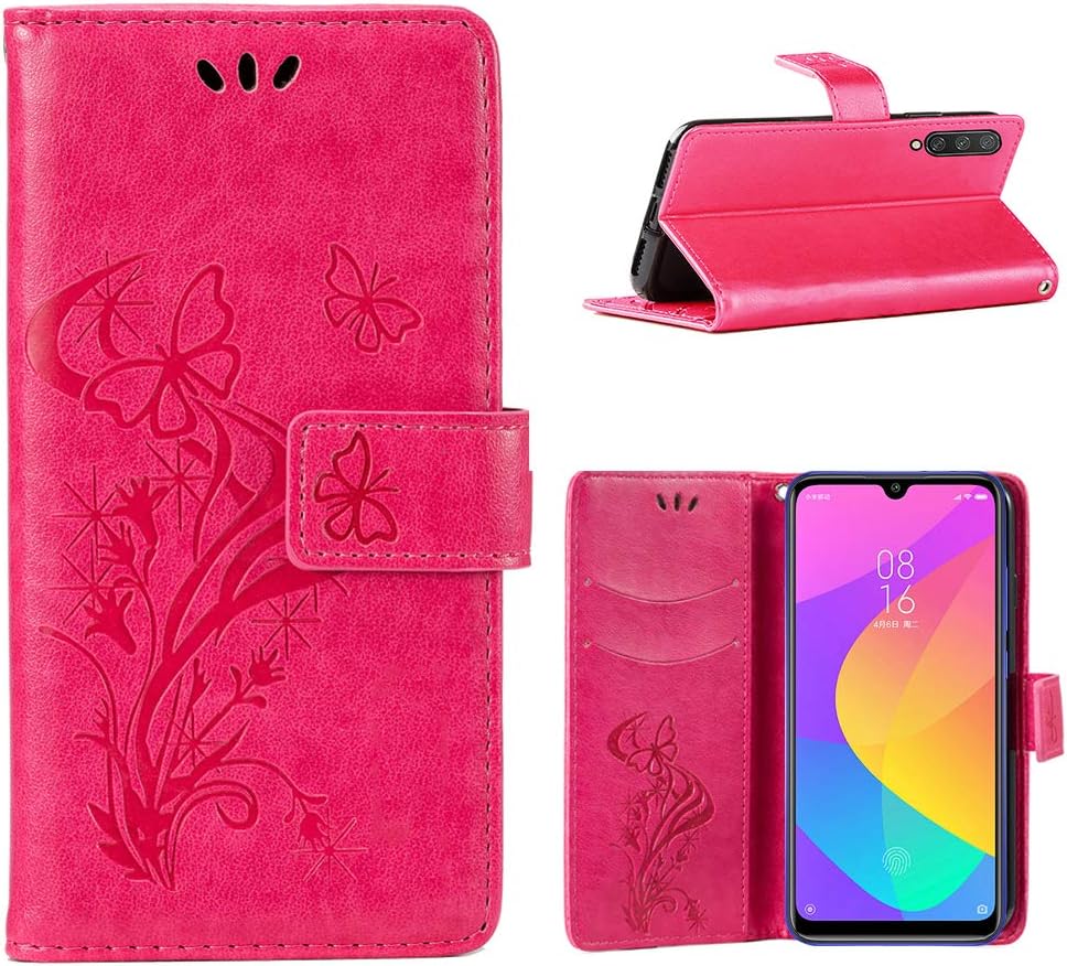 IRONB for Samsung Galaxy A51 Case,Shockproof PU Leather Flip Wallet Phone Case Cover Butterfly pattern Design [Card Slots][Magnetic Closure] Case for Samsung Galaxy A51-Red