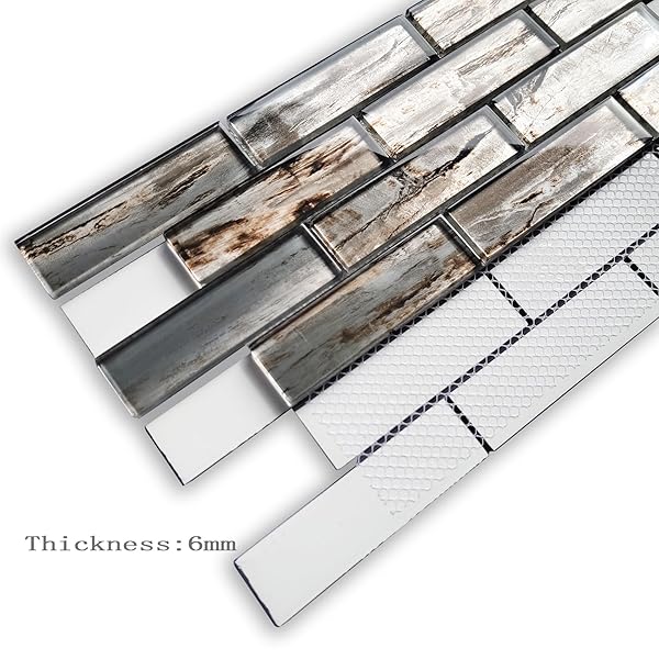 ARTEMURO PREMIUM 5-SHEETS CLASSIC WOOD GLASS BACKSPLASH TILE MOSAIC, INTERLOCKING BACK SPLASHES FOR KITCHEN, BATHROOM SHOWER, HOME WALL DECORATION