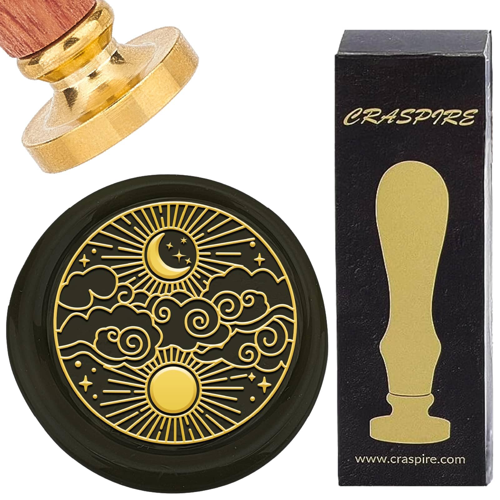 CRASPIRE Sun Moon Wax Seal Stamp Star Sealing Wax Stamp 30mm Retro Removable Brass Head with Wooden Handle for DIY Scrapbooking Wedding Invitation Gift Wrap Envelopes Wine Packages Decoration