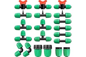 Gardrip 20 Pieces Drip Irrigation Fittings for 1/2 Inch Drip Tubing (1/2" ID x 0.65" OD)：1/2'' Irrigation Tubing Connectors Including Couplings Tees Elbows Valves Reducing Tee Plugs 3/4" Adapters