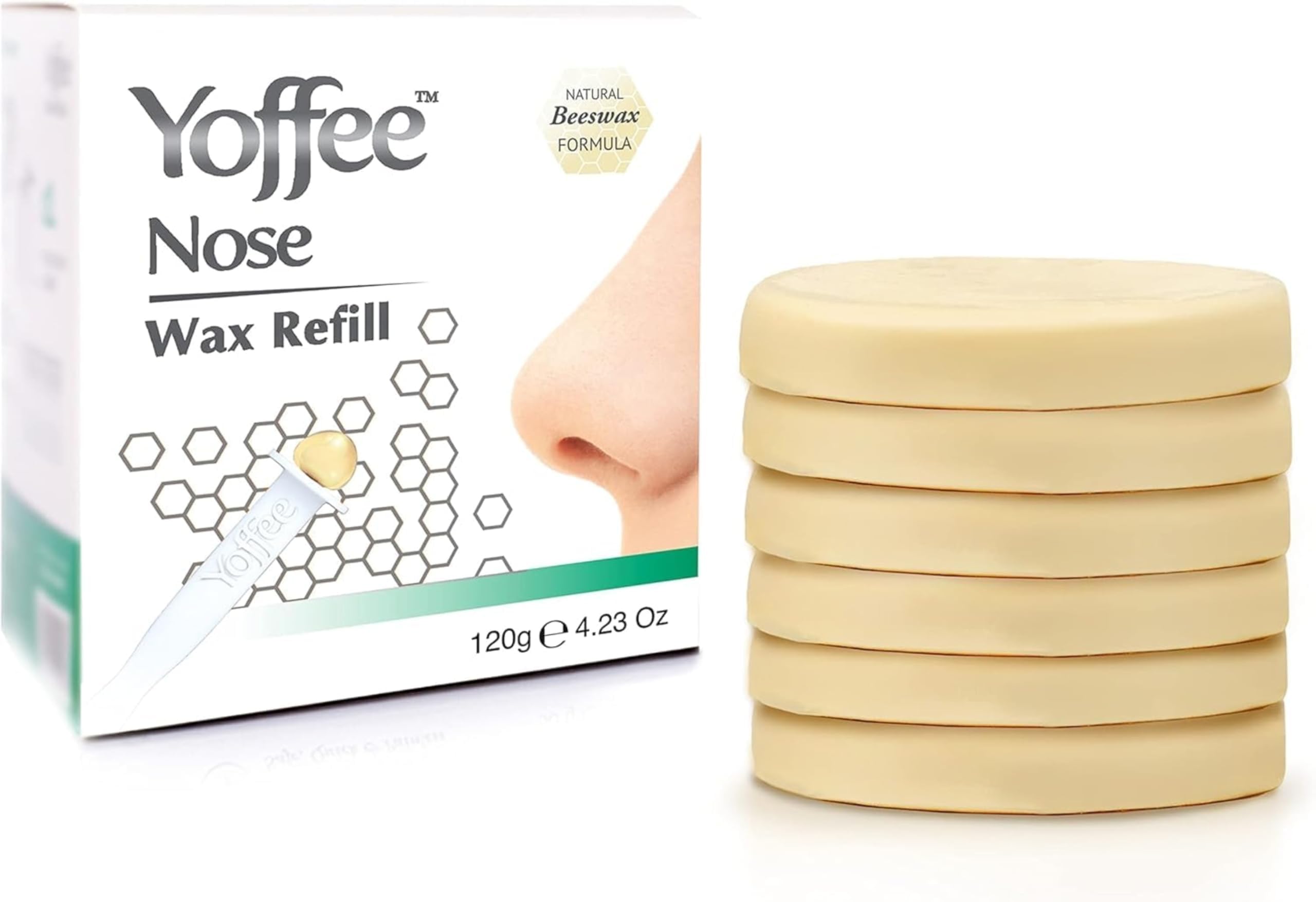 Original Yoffee Nose Wax Refill – 6x20 g Discs (120 g) – Hair Removal Wax for Men and Women – Organic Beeswax & Aloe Vera – Made in Spain