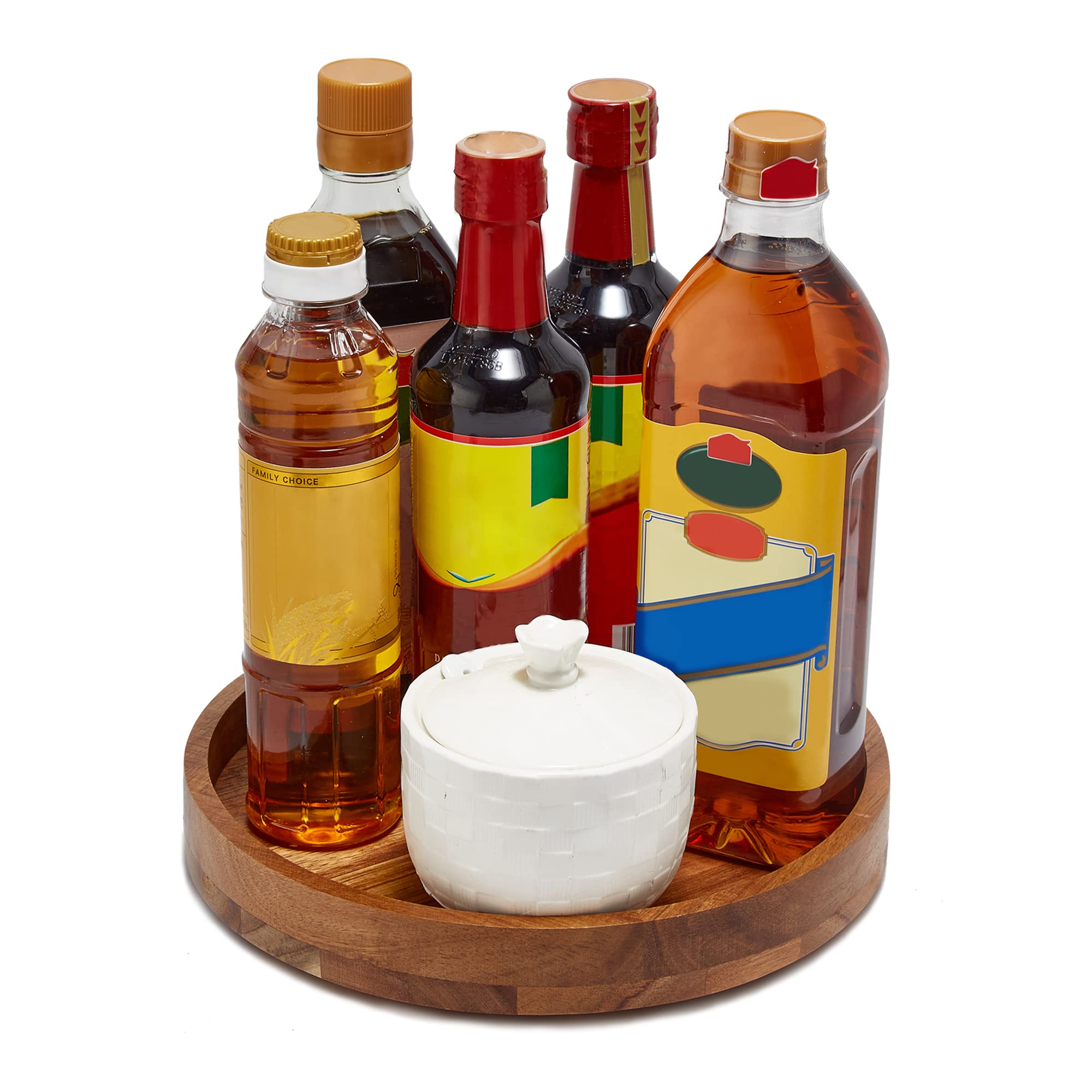 Photo 1 of 10" Acacia Wood Lazy Susan Organizer for Cabinet, Lazy Susan Turntable for Countertop Table Pantry, Kitchen Turntable Storege Container