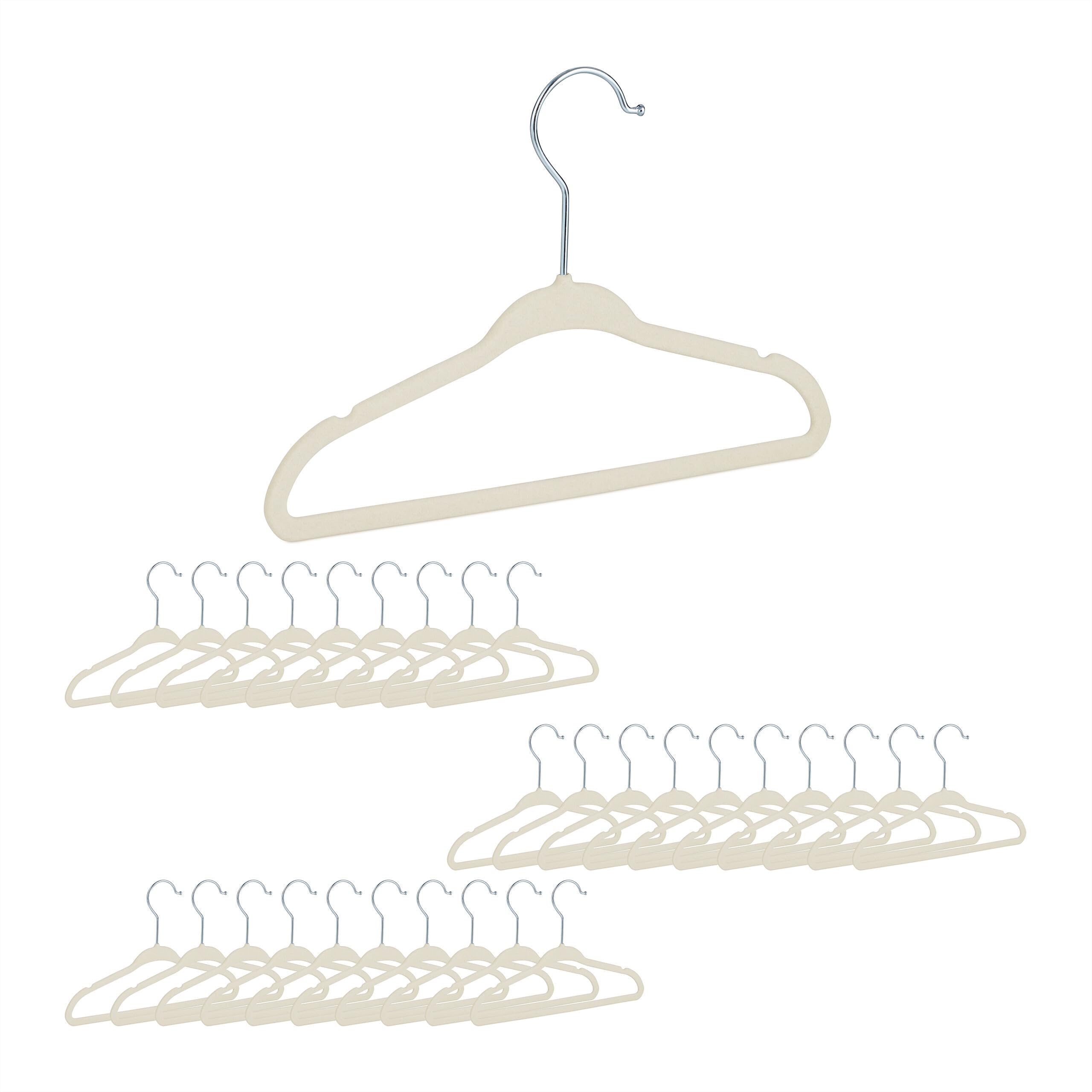 Relaxdays Velvet Coat Hangers Pack of 30, Non-Slip Clothes Hangers, Boys & Girls, Swivel Hook, Pants Rail, Cream