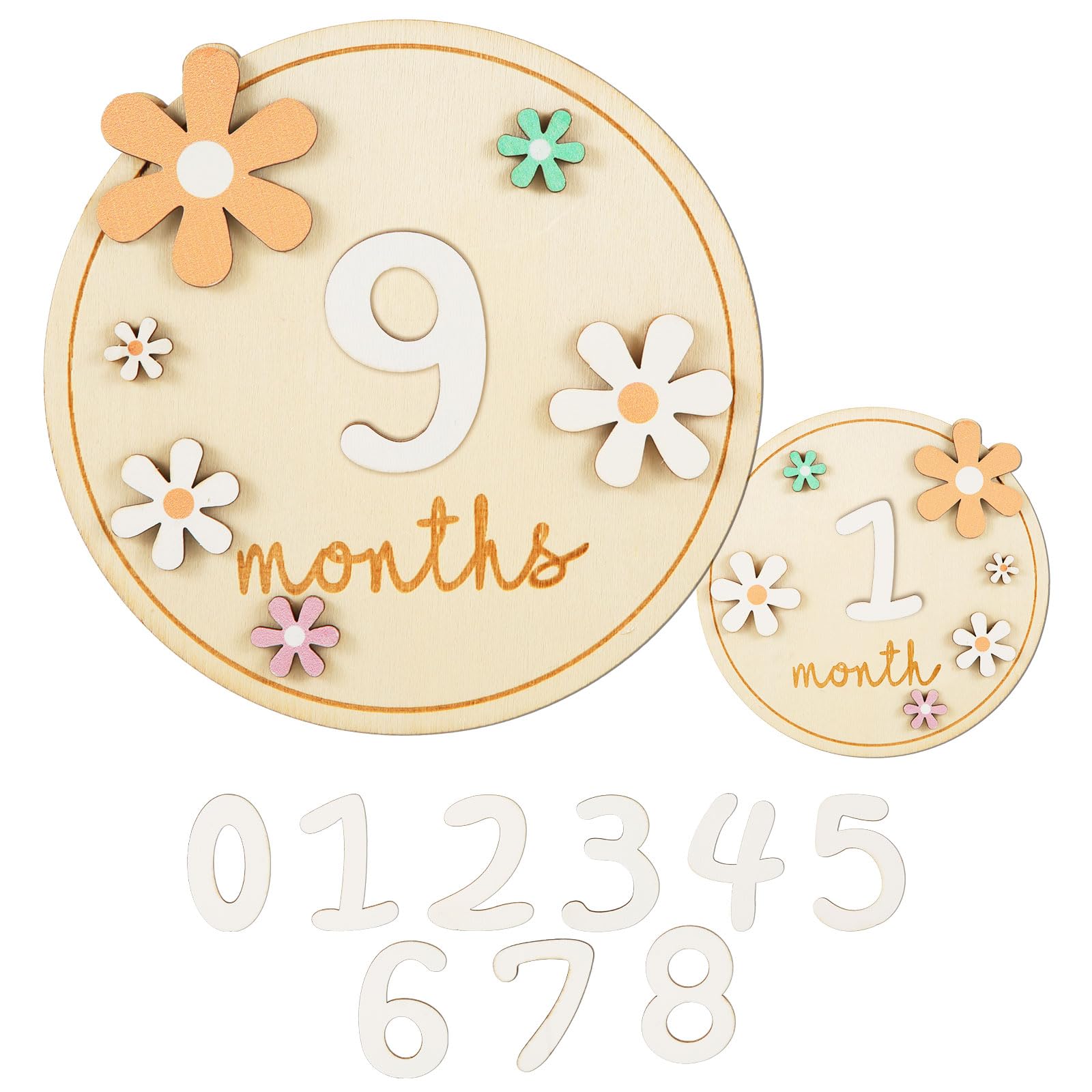 Baby Month Sign, with 11 Numbers Accessories Wooden Infant Monthly Cards Cute Baby Keepsake Newborn Signs Decoration Photo Props Gift for Baby Shower New Parents Commemorate