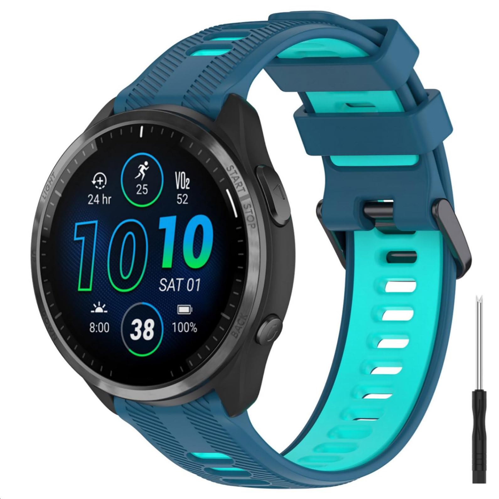 GIOPUEY Strap Compatible with Garmin Forerunner 965/955/945/745, Soft TPU Watch Strap, Strap Replacement [color stitching design] - blue/green — image 1