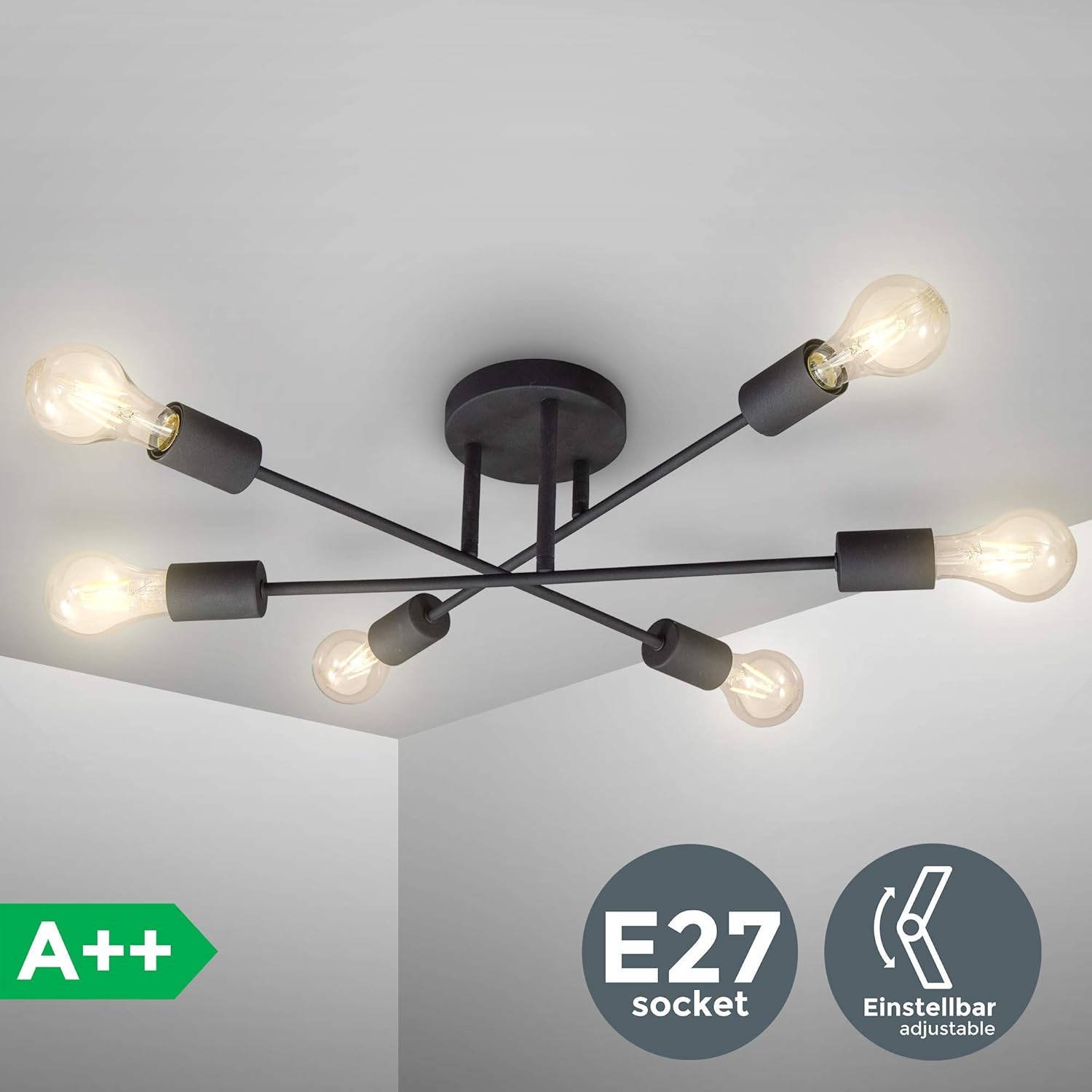 Landhaus rustikal Stil 6x E27 Leuchtmittel retro Deckenlampe exkl