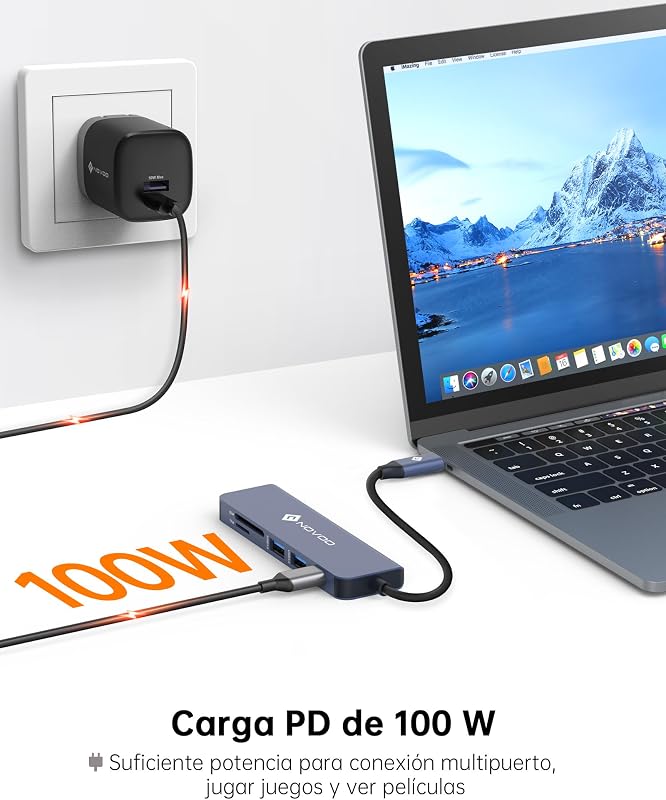 Hub USB C, adaptador USB C 6 em 1 com suporte de carregamento PD de 100W, HDMI 4K, 2 USB 3.0, leitor de cartão SD/TF, adaptador multiporta para MacBook Air/Pro e outros dispositivos Tipo C