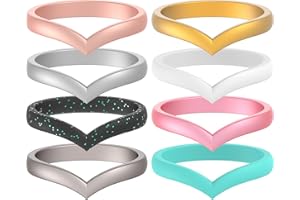 ThunderFit Thin Heart Shaped Silicone Wedding Rings for Women - 8 Rings / 4 Rings / 1 Ring - Stackable Rubber Engagement Bands - Width 2.7mm - Thickness 2mm