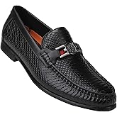 Generic Black Mens Leather Dress Shoes, Premium Crocodile Print Moc-Toe Slip-on Loafer with Metal Buckle Penny Shoes for Mens