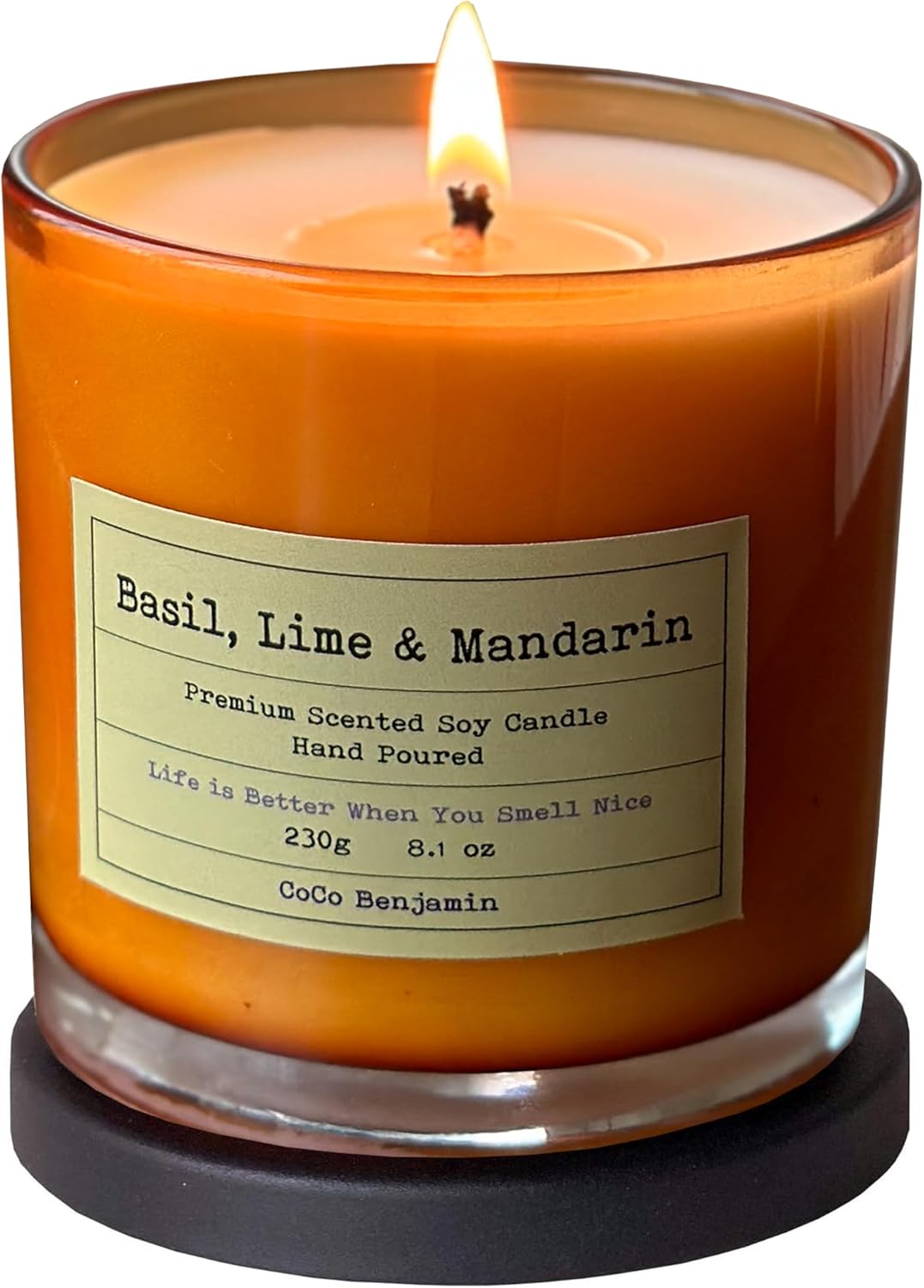 Candles & Holders - (Basil, Lime & Mandarin) 100% Soy, Hand Poured Soy Candle, Highly Scented, 8.1oz