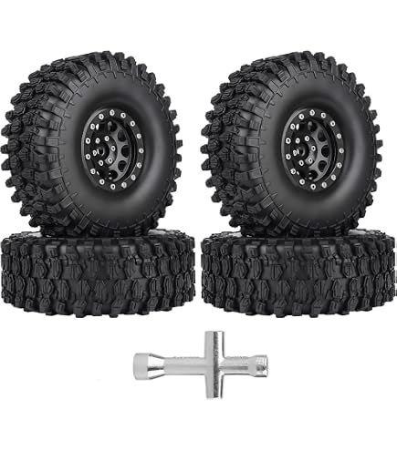 AllinRC 1.9" Beadlock Wheels & Tires - 120mm Mud Tires For Axial SCX10, TRX-4, Redcat Gen8 RC Crawlers (4PCS, Silver)