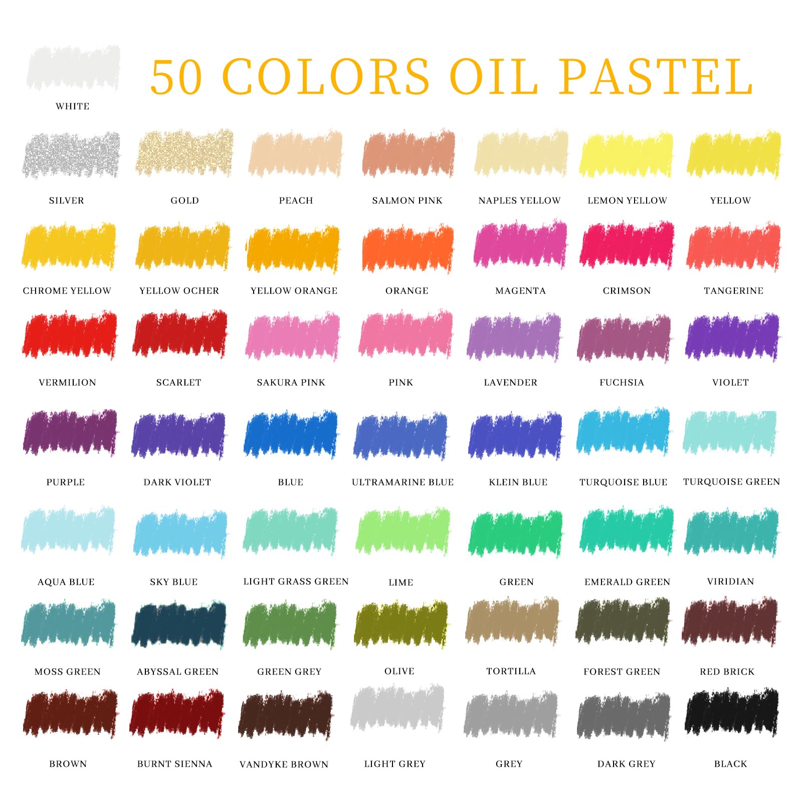 Artecho Oil Pastels Set of 50 Colors (8 x 60 mm), Soft Oil Pastels for Art Painting, Drawing, Blending, Art Supplies for Artists, Beginners, Students, Teachers