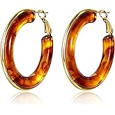 Big Acrylic Hoop Earrings 14k Gold Plated Chunky Statement Hoop Earrings with Gold Accents