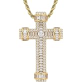 STARCHENIE Cross Necklace for Men Brass Gold Plating Cubic Zirconia Cross Pendant Jesus Christ Jewelry 24'' Rope Chain