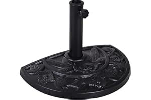 Outsunny 20" Half Round Patio Umbrella Base Outdoor Decorative Resin Parasol Stand Holder for Φ1.5, Φ1.9 Pole, Black