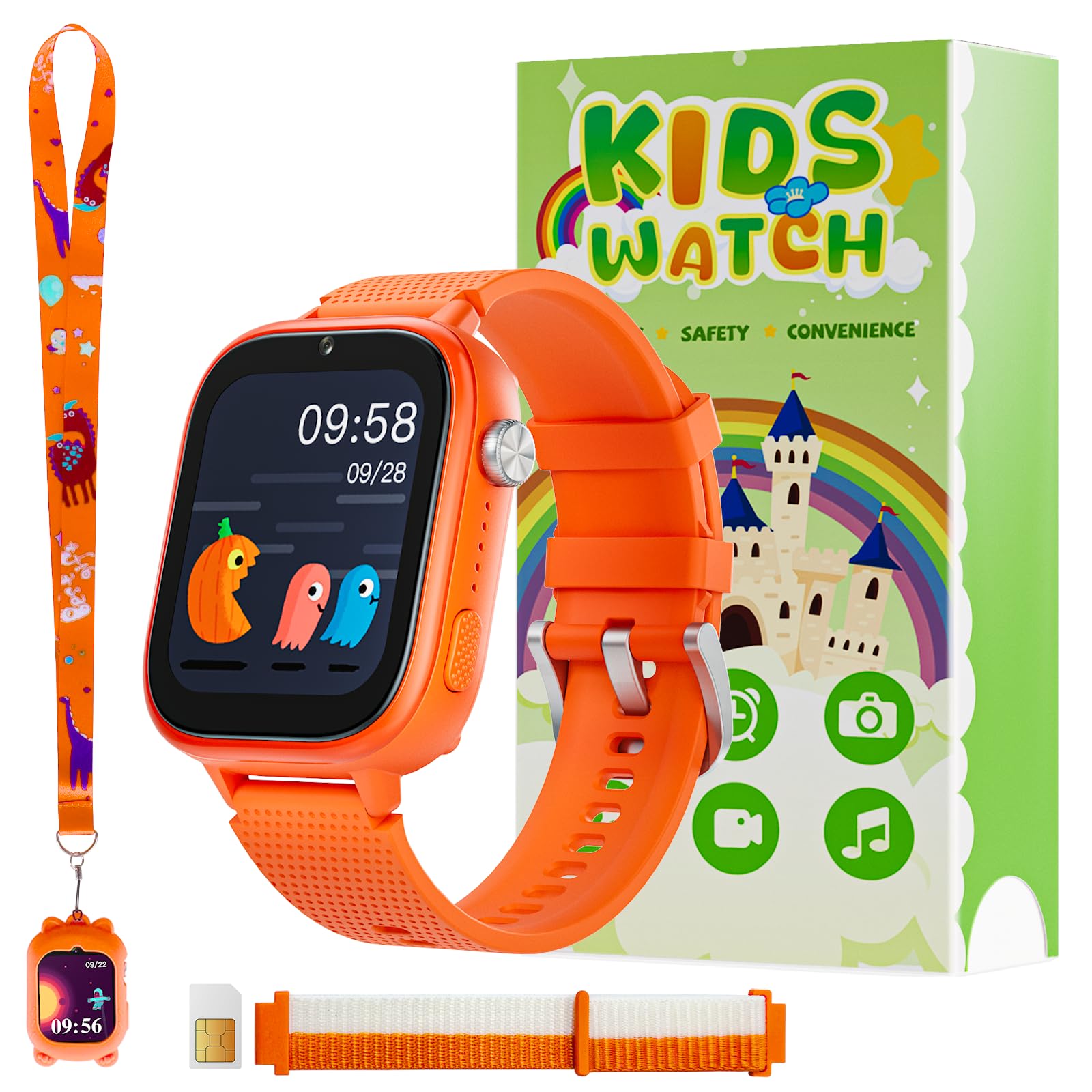 Photo 1 of OKYUK 4G Smartwatch, Kids Watch for Kids with SIM Card, 47 Exciting Games, Two-Way Calling Feature, SOS Emergency Call Button Ideal for Kids Aged 3-12, Children’s Cell Phone Alternative (Orange)