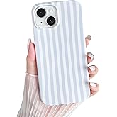 Yeddabox for iPhone 14 Case Cute Striped Phone Case Soft TPU Slim Shockproof Phone Cover for Women Girls, Blue and White