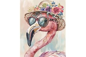 EIBEILI Diamond Painting Kits for Adults, Flamingo with Flowers Hat 5D Diamond Art Kits for Beginner DIY Full Drill Diamond Dots Crystal Craft Kits for Home Wall Decor Gifts 11.8x15.7 inch
