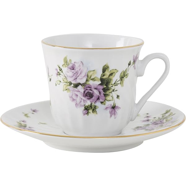 Lynns Fine China Rose Floral Tea Cup & Saucer Set of 8 munimoro.gob.pe