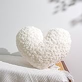 Ailive Cream Heart Pillow 16"(40cm), 600GSM Rose Textured Decorative Throw Pillows, Super Matte Soft Fluffy Faux Rabbit Fur Heart Shaped Cushion for Couch Bed Sofa Aesthetic Room Decor