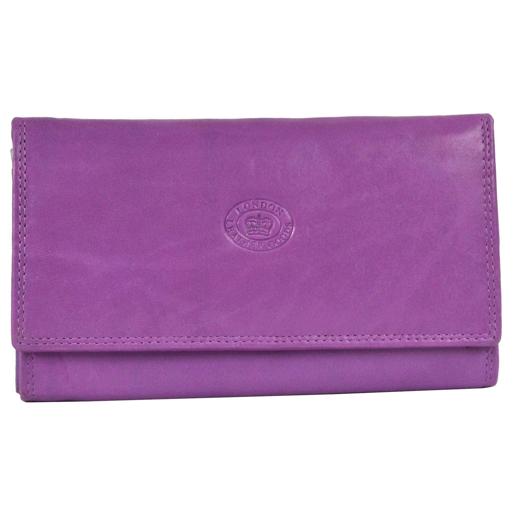 Ladies Soft Real Nappa Leather Long Flap-over Purse with Inner Flap pockets (Lilac)