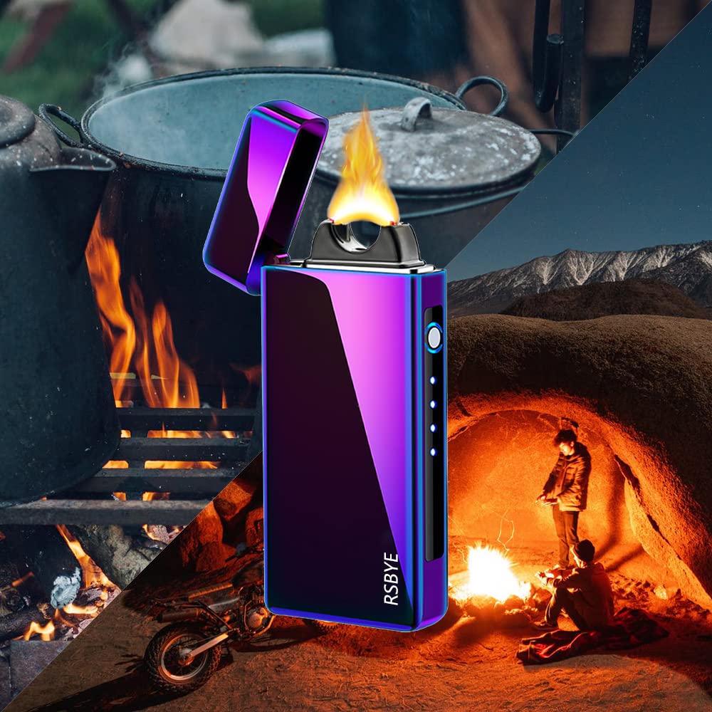 RSBYE Plasma Feuerzeug Lichtbogen Feuerzeug USB aufladbar LED Ladeanzeige Ideal für Camping Grillen im Freien Anzünden von Kerzen und den Gebrauch zu Hause EIN stilvolles Geschenk für Männer (Farbig) 2