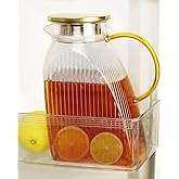 Water Pitcher Glass for Fridge, for 1.8L/63oz Fridge Door with Stainless Steel Lid, High Borosilicate Glass Carafe Pitcher for Hot or Cold Homemade Drinks