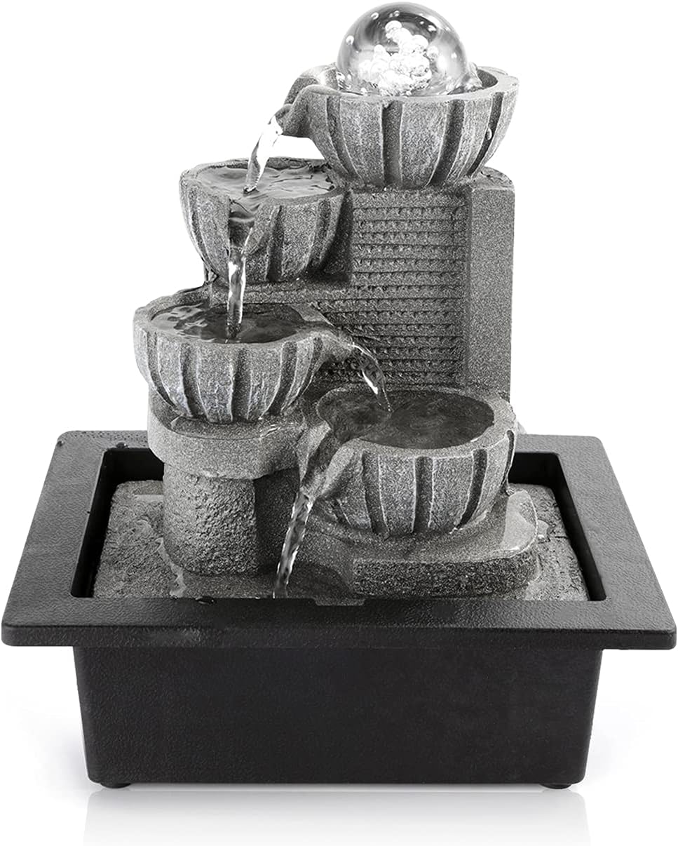 Indoor Fountains & Accessories - Dyna-Living Water Fountains Indoor Tabletop Water Fountain with LED Rolling Ball Feng Shui Waterfall Fountain for Modern Home Decor Office Living Room Decoration Home Gifts for Friends