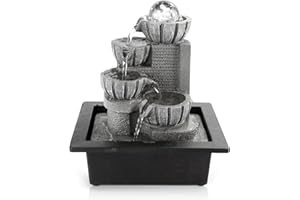 Dyna-Living Water Fountains Indoor Tabletop Water Fountain with LED Rolling Ball Feng Shui Waterfall Fountain for Modern Home Decor Office Living Room Decoration