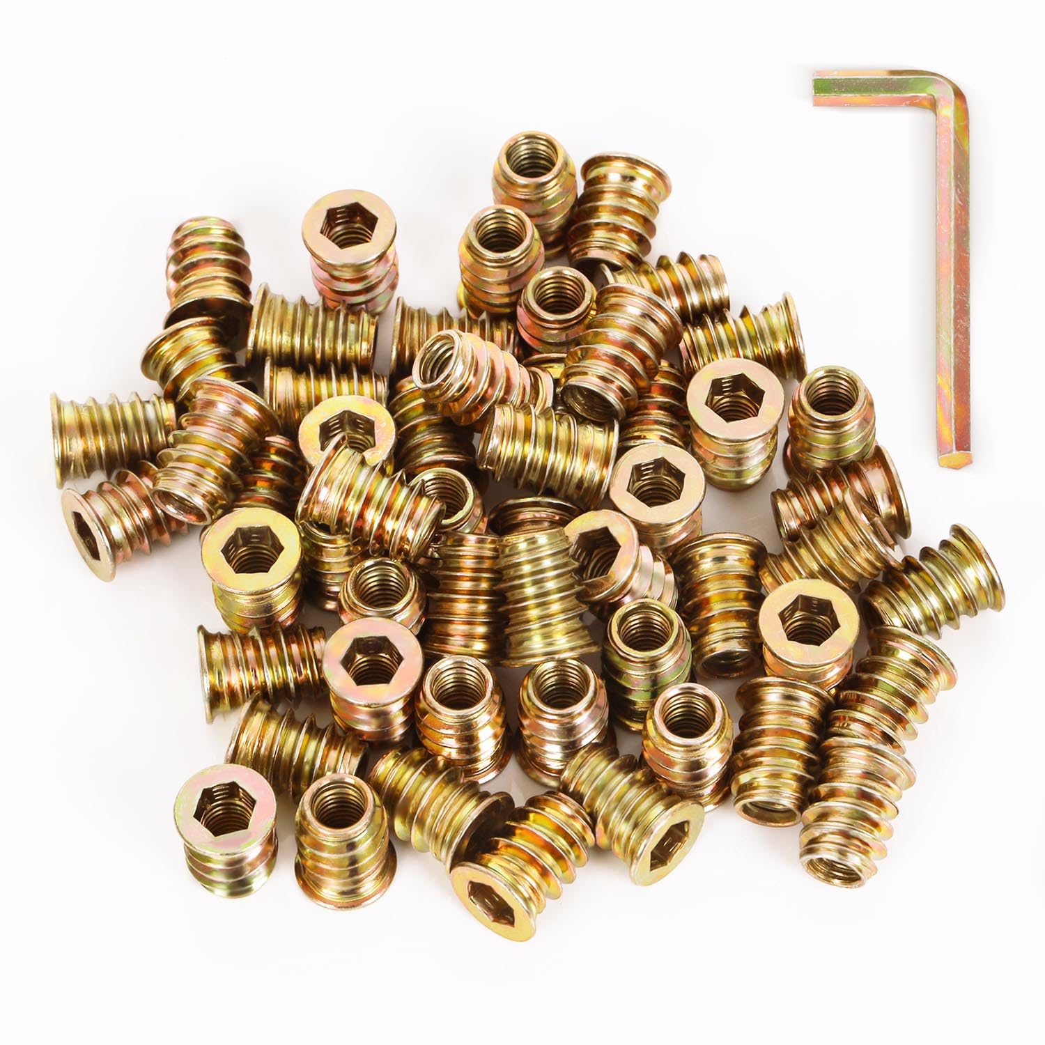 Photo 1 of M10-1.5 x 30mm Threaded Insert for Wood Furniture Screw in Nut Threaded Wood Inserts Bolt Fastener Connector, Zinc Plated Carbon Steel, 50 PCS (with Hex Spanner)