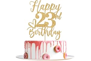 YOTAWEBERY Gold Glitter Happy Birthday Cake Topper, Funny Happy Birthday Party Supplies (happy 23rd birthday, Gold Glitter)