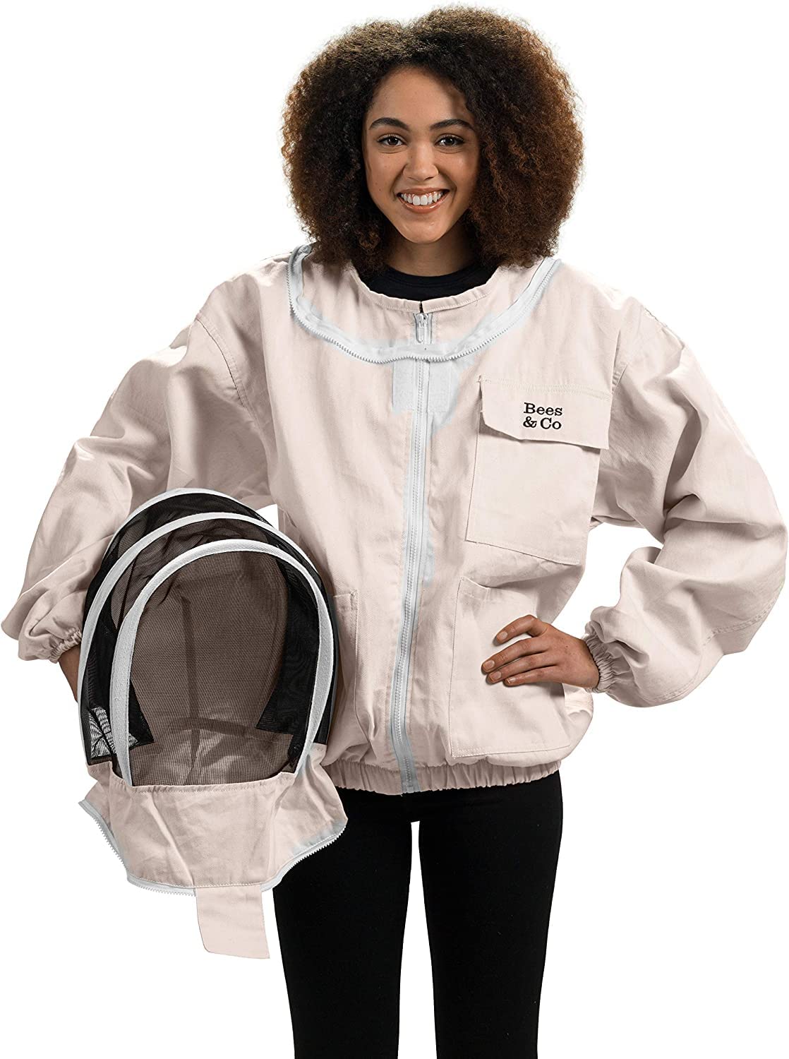 Bees & Co K74 Natural Cotton Beekeeper Jacket with Fencing Veil