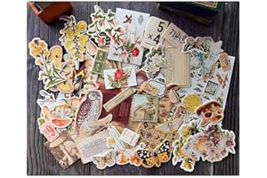 CraftBloom 53Pcs Botanical Junk Journal Ephemera Pack, Vintage Bird Floral Plant Collage Cardstock for Scrapbooking, Cottagec