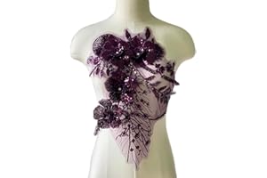 JRYYR Purple Sequin Applique Patches, Handmade DIY Sew on 3D Flower Appliques for Clothing,Dresses, Dance Costumes, Bags, Home Decor (Dark Purple-A)