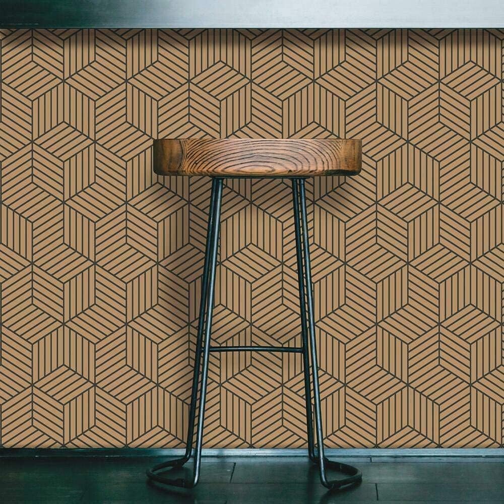 RoomMates RMK10707WP Metallic Gold and Black Striped Hexagon Peel and Stick Wallpaper, Gold/Black, 52.1 x 502.9 cm - Image 3