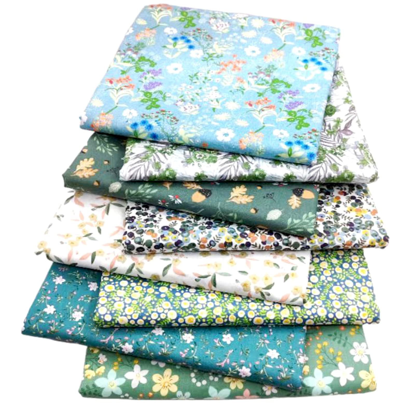 Fabric Material for Sewing, Fabric Fat Quarters Bundle Cotton Craft Bundles Patchwork 8PCS 50 x 40cm Different Pattern Cloths DIY Scrapbooking Artcraft (Shivering-8)