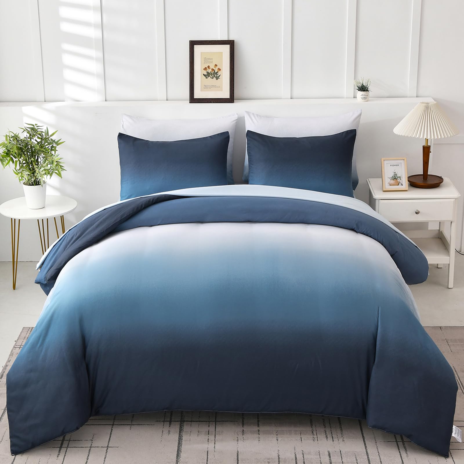 DJY Gradient Blue and White Duvet Cover Double Size, Soft Microfiber Bedding Set with Zipper Closure for Teen Boys Girls Adults (Double,200x200cm) — image 1