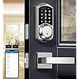 Veise Smart Locks with 2 Lever Handle Set, App Control, Keyless Entry Deadbolt for Front Door, Electronic Digital Touchscreen Keypad, Auto Lock, Waterproof, Easy Installation, Satin Nickel
