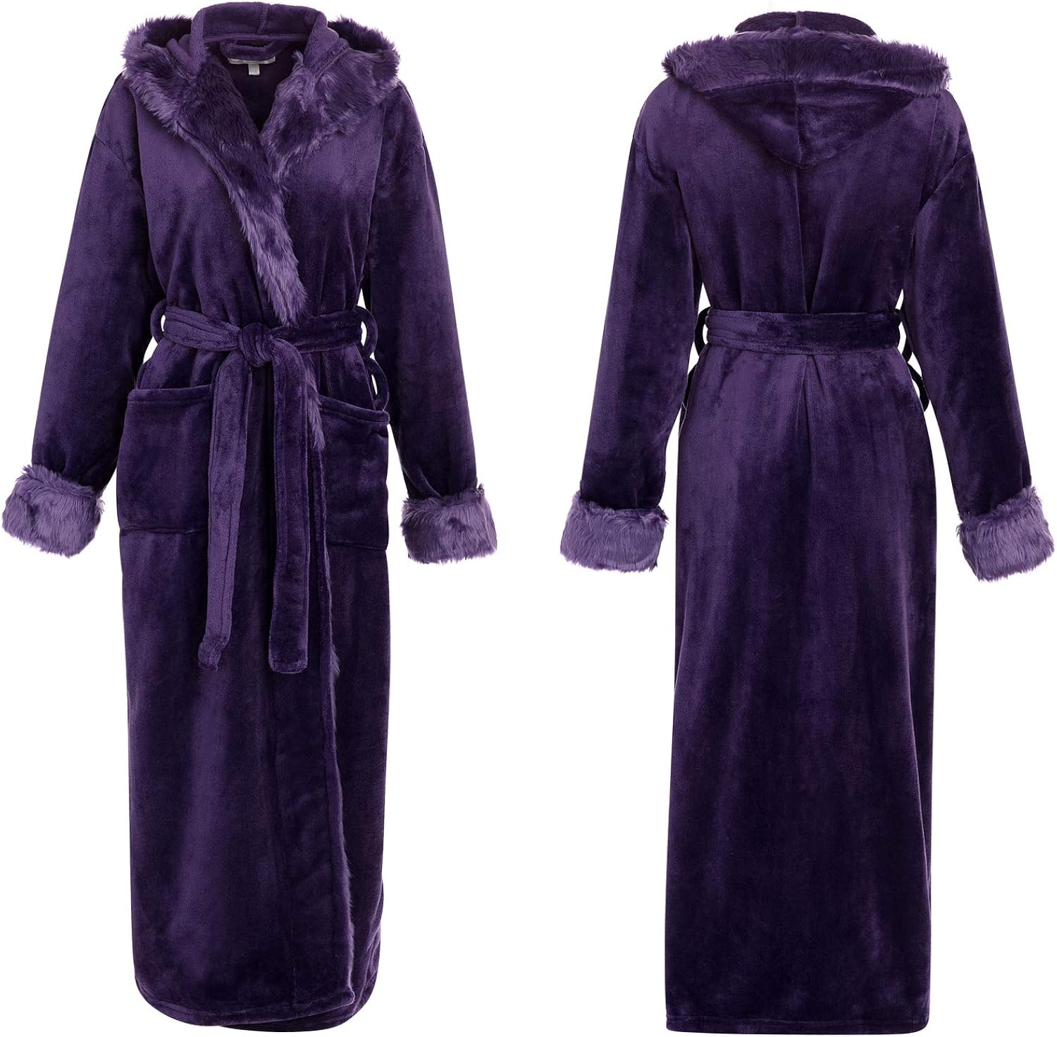Alexander Del Rossa Women's Warm Fleece Robe with Hood, Long Faux Fur Plush Bathrobe at  Women’s Clothing store