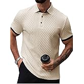 Verdusa Men's Textured Button Up Golf Shirts Old Money Collared Dressy Tops Summer Clothes